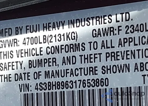 2001 Subaru Outback H6-3.0 z USA, uszkodzony, nr VIN 4S3BH896317653860